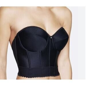 Dominique Noemi Strapless Low Back Bustier Bra Size 40DD/E Style 6377 Black Glam